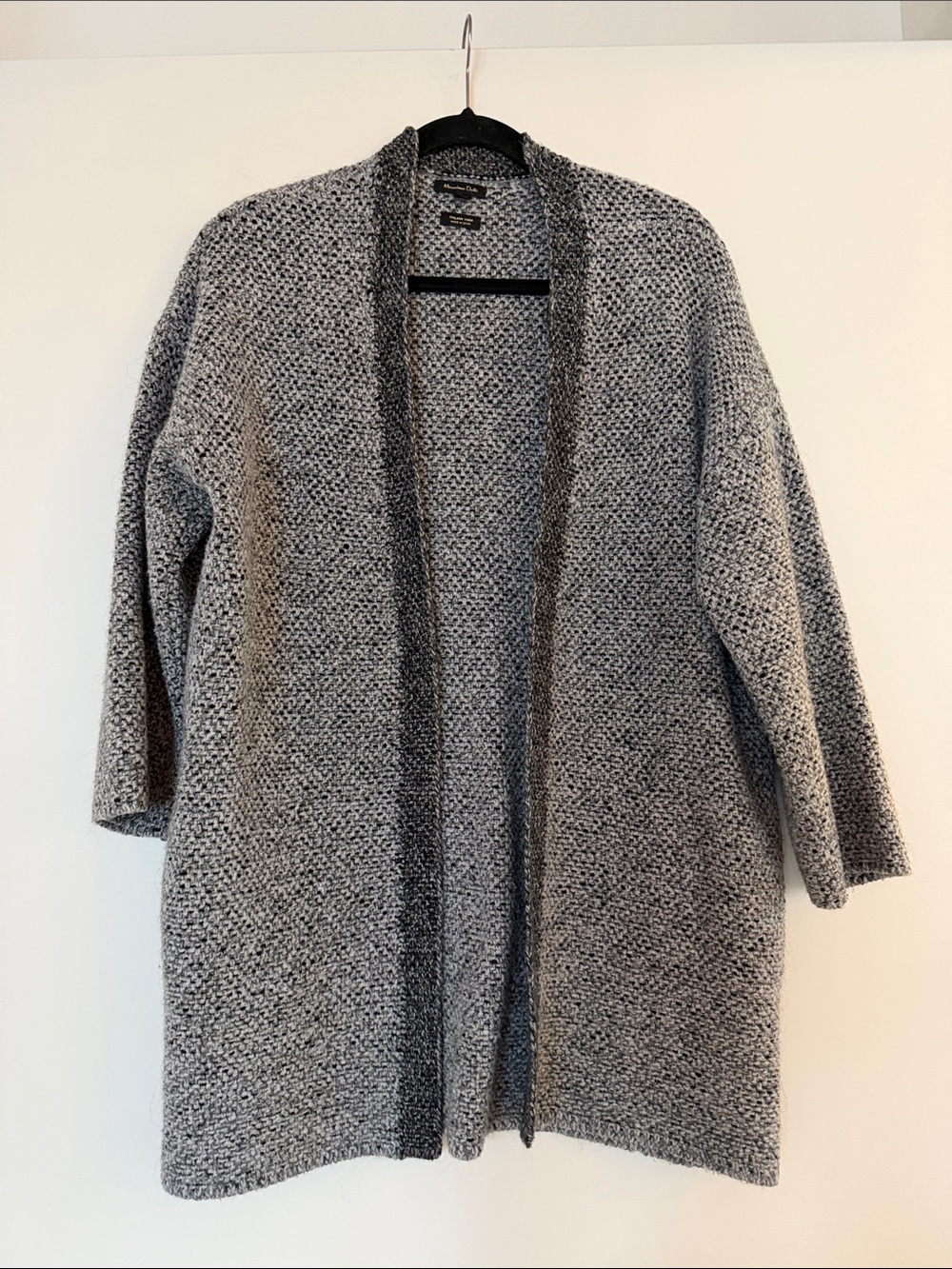 Massimo Dutti Grey Open-Front Knit Cardigan